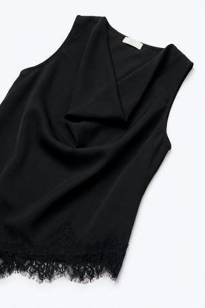 Top de Cetim com Renda e Barra Assimétrica - Preto — imagem 9