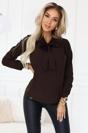 Blusa elegante de mangas longas com laço — Chocolate — imagem 4