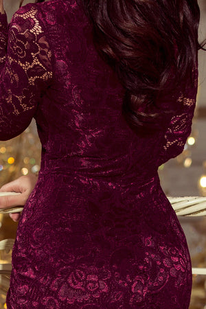 Vestido de renda com mangas longas e decote — Ameixa Escura — imagem 5