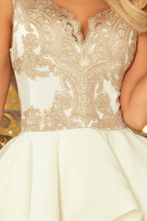 Vestido CHARLOTTE com Decote de Renda — Dourado, Bege e Cru — imagem 6