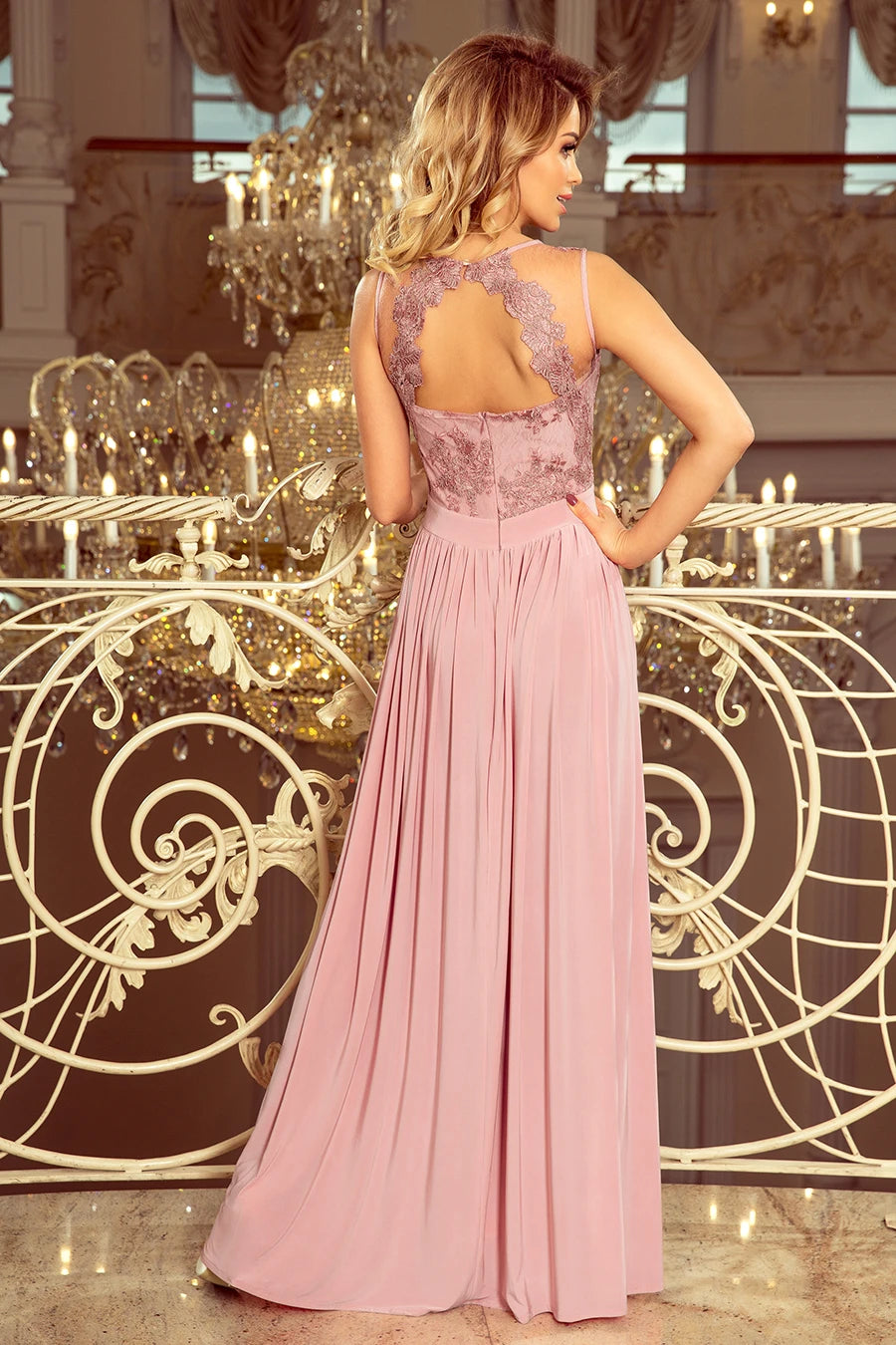 Vestido Longo LEA sem Mangas com Decote Bordado - Taupe