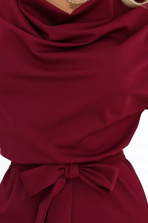 Vestido com Saia Assimétrica e Cinto — Bordô — imagem 6