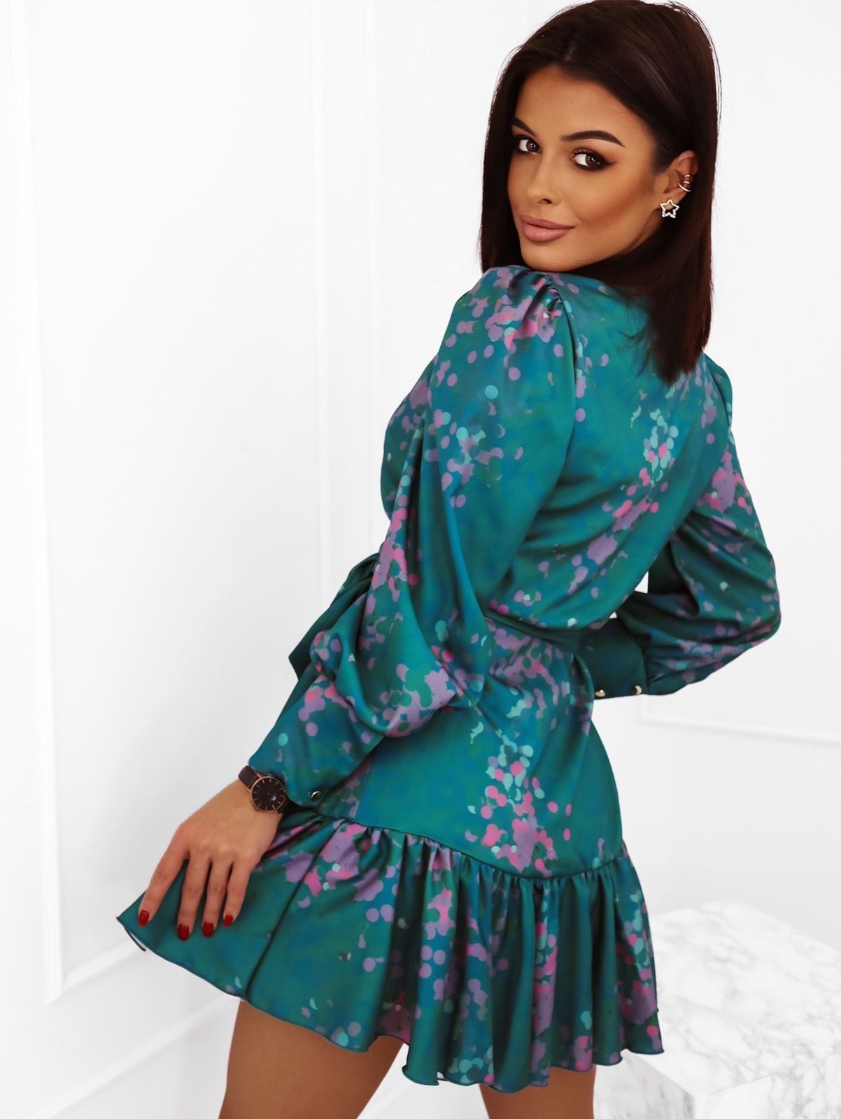Vestido ANNA - Rosa e Azul-Petróleo