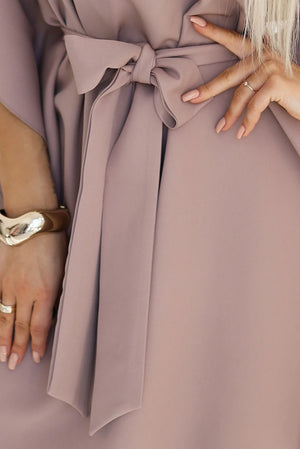 Vestido SOFIA com Laço na Cintura - Mocha Mousse