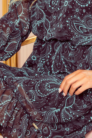 Vestido Fluido BAKARI com Decote — Padrão Turquesa — imagem 5