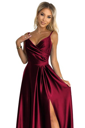 Vestido Longo de Cetim CHIARA com Alças - Bordô