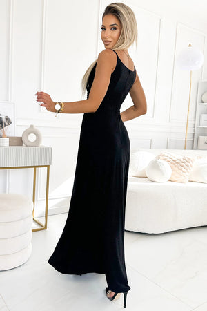 Vestido Longo CHIARA com Brilho e Fenda - Preto