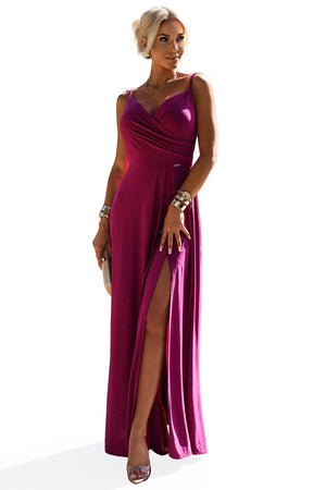 Vestido Longo CHIARA com Brilho e Fenda - Fúcsia