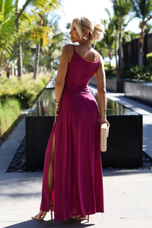 Vestido Longo CHIARA com Brilho e Fenda - Fúcsia