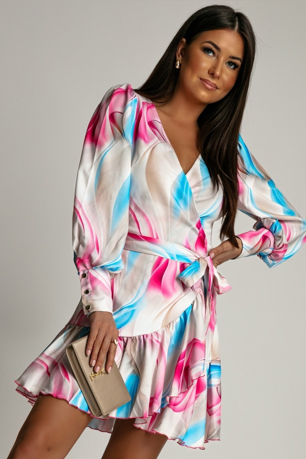 Vestido ANNA - Padrão Rosa e Azul