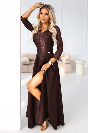 Vestido Longo de Renda - Chocolate