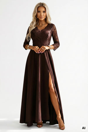 Vestido Longo de Renda - Chocolate