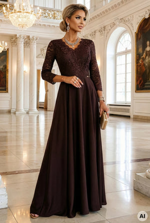 Vestido Longo de Renda - Chocolate