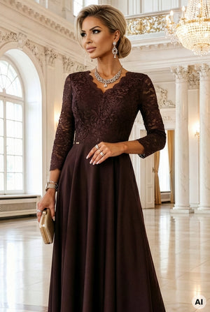Vestido Longo de Renda - Chocolate