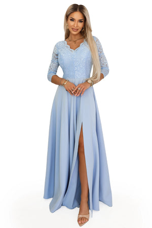 Vestido Longo de Renda - Azul Céu
