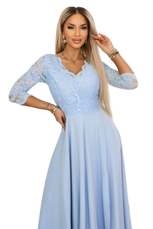 Vestido Longo de Renda - Azul Céu