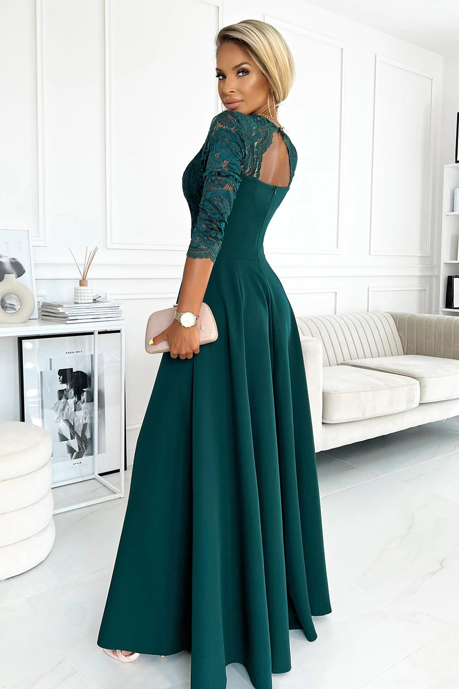 Vestido Longo AMBER de Renda - Verde – vista 2
