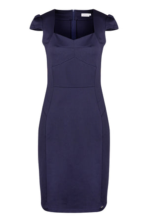 Vestido Midi Elegante com Decote - Azul-Marinho