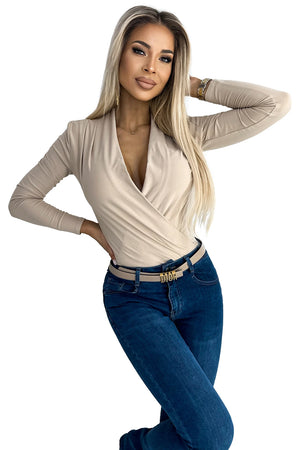 Body com decote cruzado — Bege — imagem 7