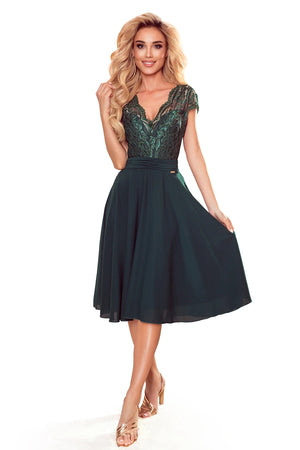 Vestido de Chiffon LINDA com Decote em Renda - Verde
