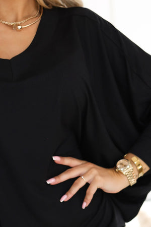 Vestido Confortável com Mangas Morcego — Preto — imagem 5