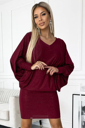 Vestido com mangas morcego e brilho — Bordô — imagem 4