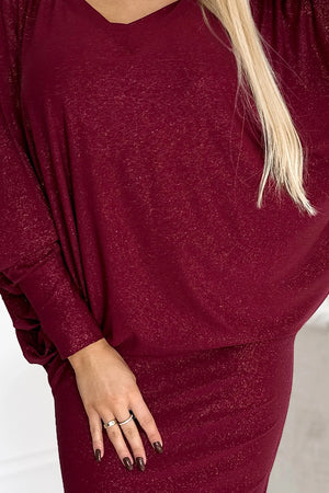 Vestido com mangas morcego e brilho — Bordô — imagem 5