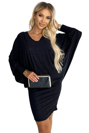 Vestido com mangas morcego e brilho — Preto — imagem 6