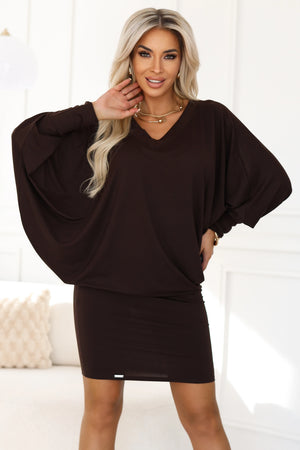 Vestido Confortável com Mangas Morcego — Chocolate — imagem 4