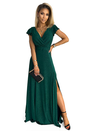Vestido Longo CRYSTAL com Brilho e Decote — Verde — imagem 7