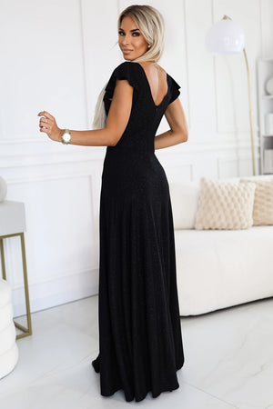 Vestido Longo CRYSTAL com Brilho e Decote — Preto — imagem 3