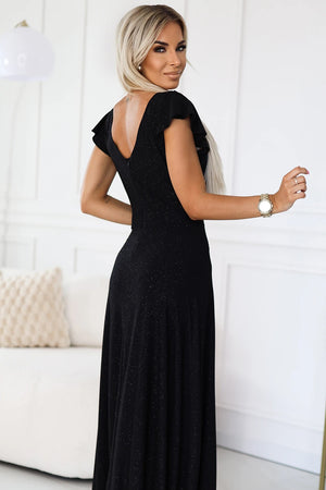 Vestido Longo CRYSTAL com Brilho e Decote — Preto — imagem 5