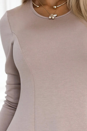 Vestido Trapézio de Mangas Longas - Bege