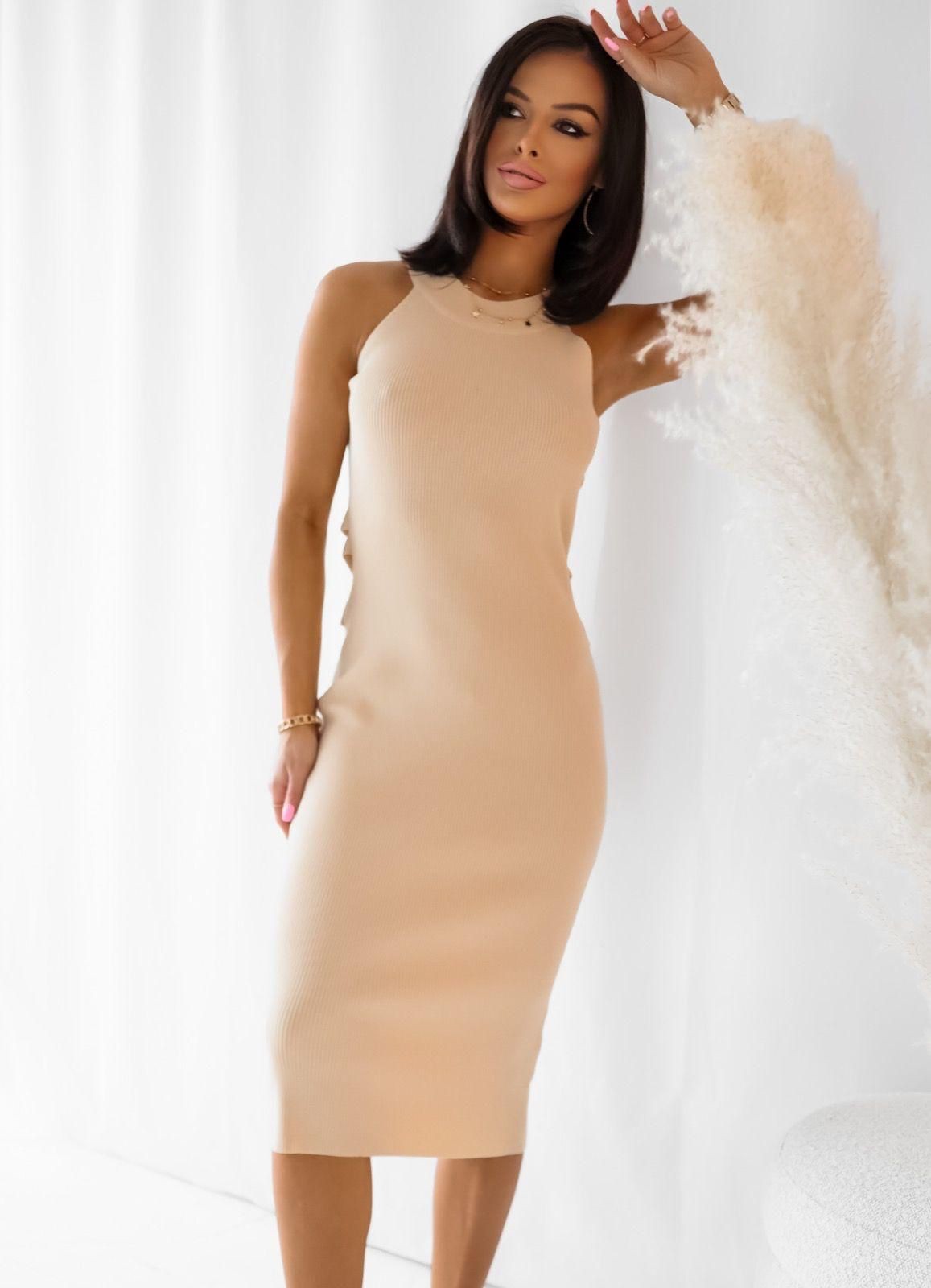 Vestido de Malha às Riscas - Bege