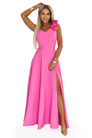 Vestido Maxi de Noite com Fenda e Rosas - Rosa Doce — imagem 8
