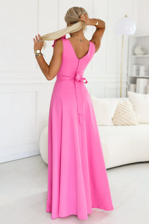 Vestido Maxi de Noite com Fenda e Rosas - Rosa Doce — imagem 4