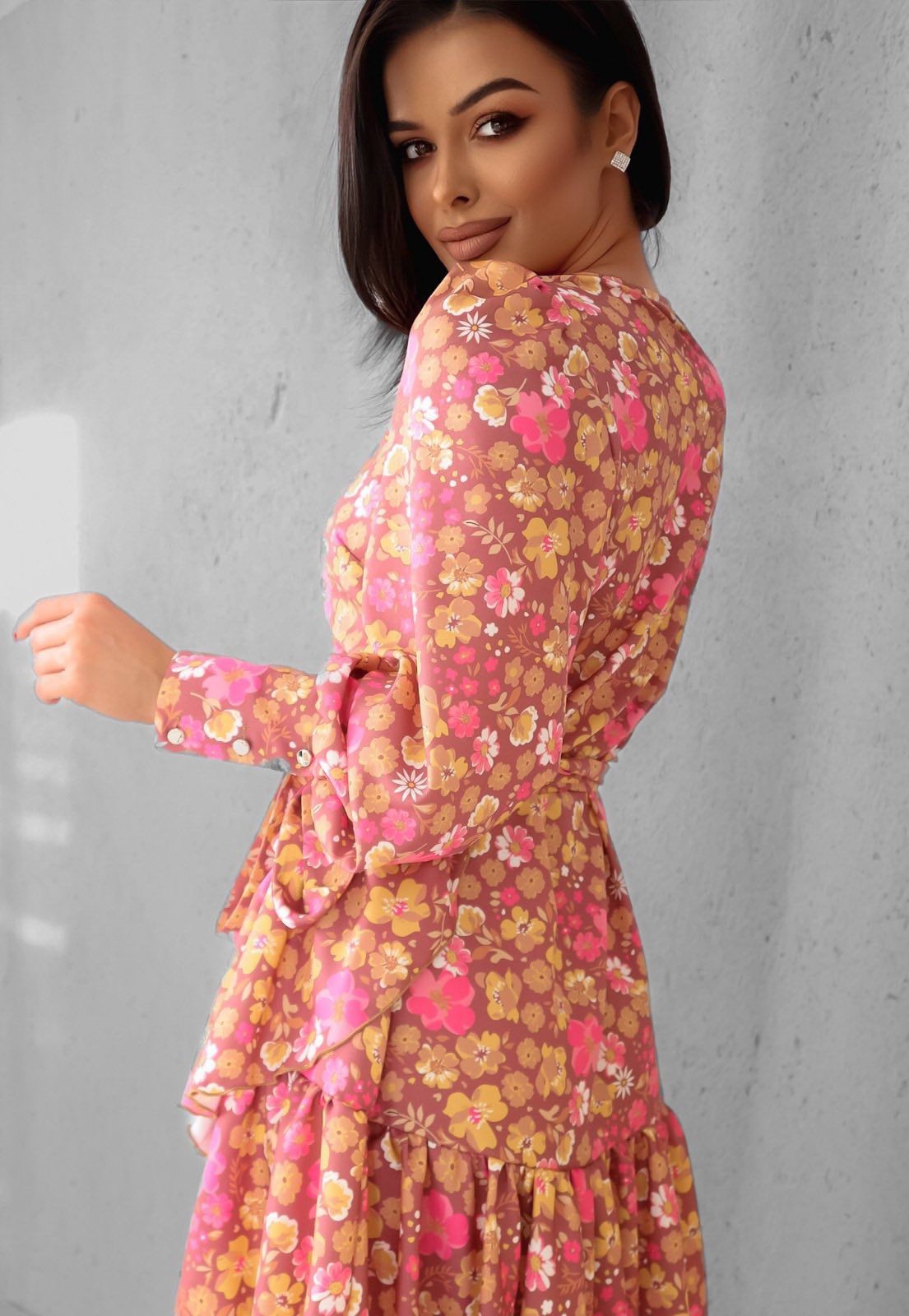 Vestido ANNA - Flor Bege e Amarela
