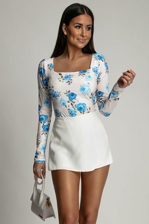 Blusa de Manga Comprida - Rosas Azuis
