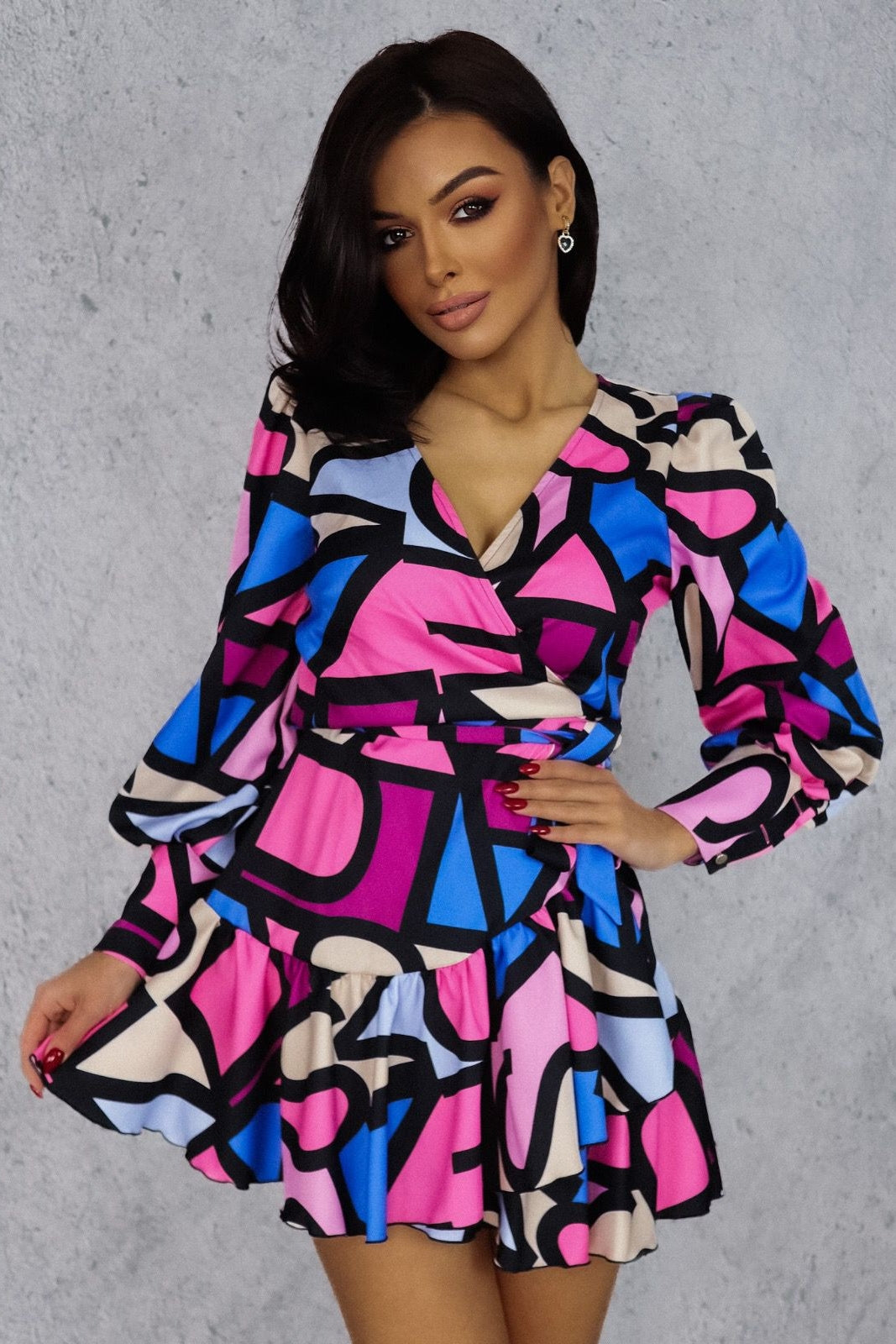 Vestido Curto ANNA - Padrão Geométrico Multicolor