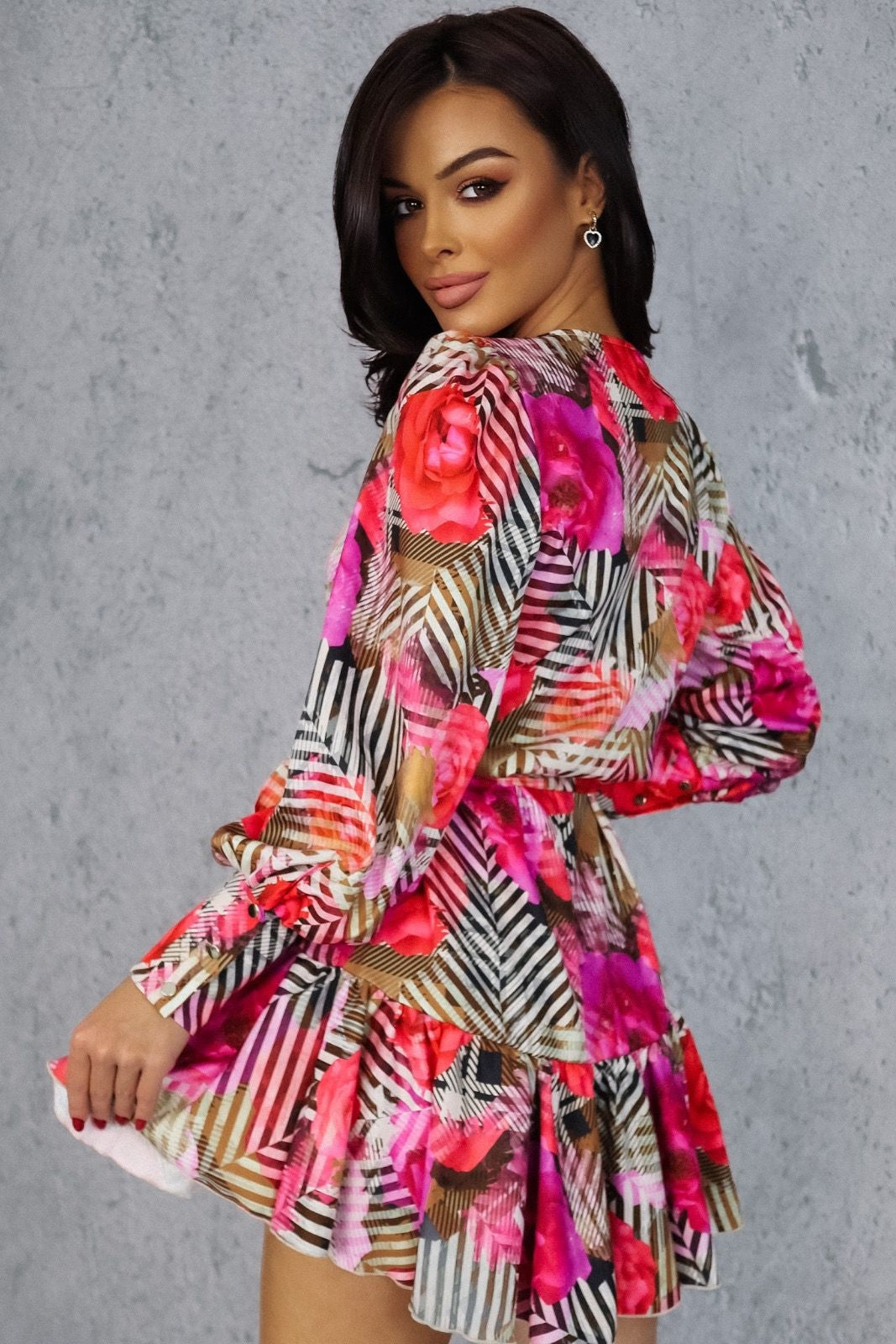 Vestido Curto ANNA - Floral Rosa e Vermelho