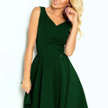 Vestido com Saia Rodada e Decote Coração - Verde Escuro
