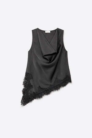Top de Cetim com Renda e Barra Assimétrica - Preto — imagem 8