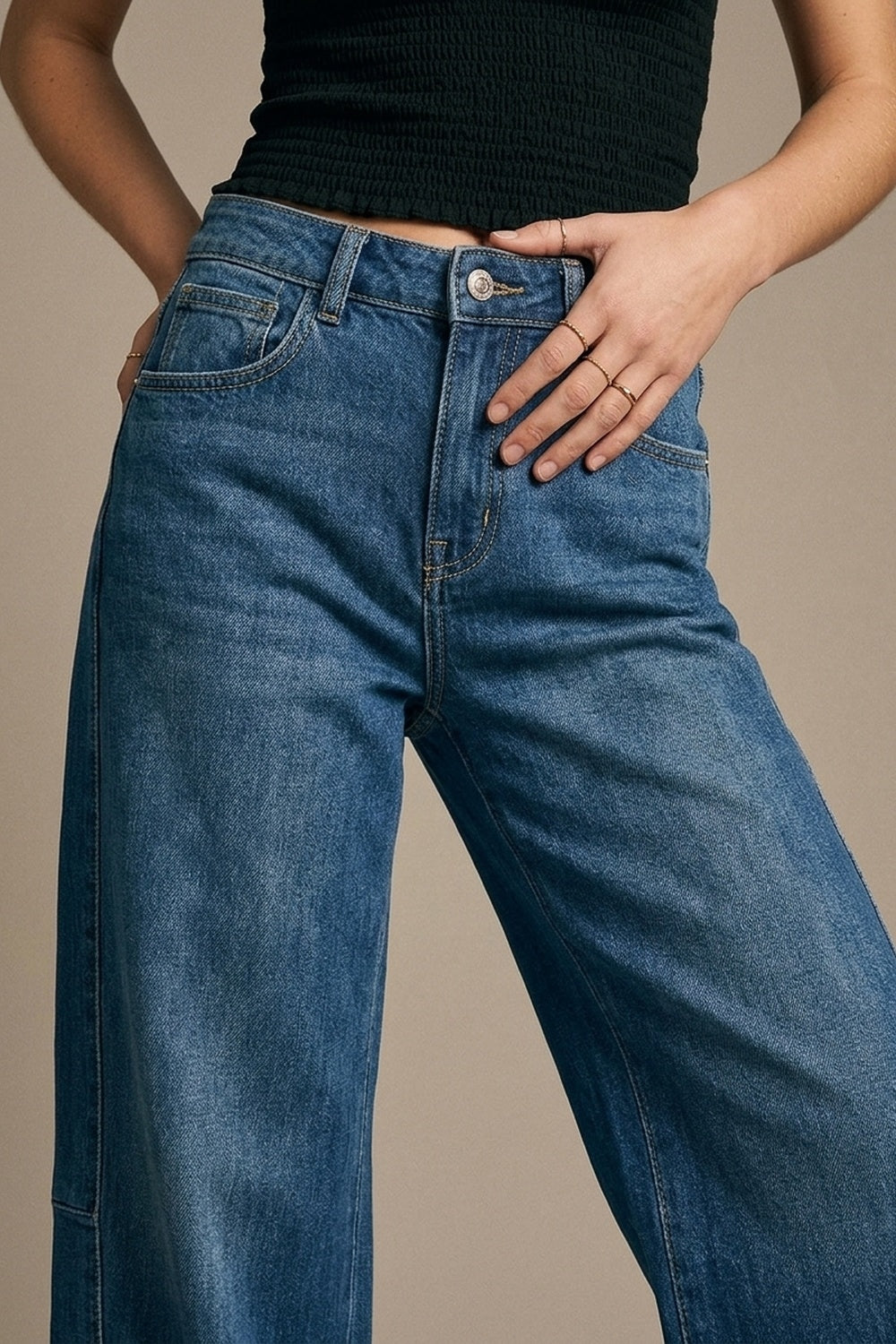 Calças de Ganga Barrel - Lavagem Média — imagem 4
