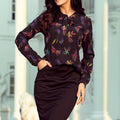 Blusa com Laço - Azul Escuro com Libélulas Coloridas