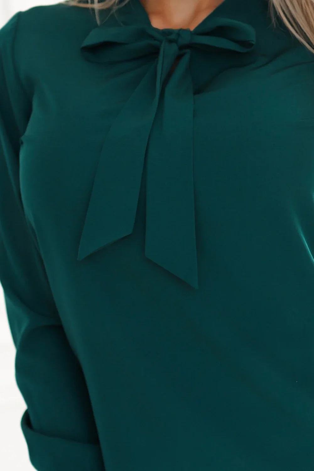 Blusa elegante de mangas longas com laço — Verde — imagem 5