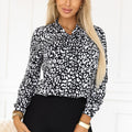 Blusa Elegante de Mangas Longas com Laço - Padrão Preto e Branco
