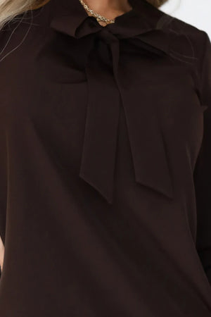 Blusa elegante de mangas longas com laço — Chocolate — imagem 6