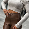Leggings em V com Forro Leve - Castanho