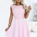 Vestido Evasé MARTA com Renda e Mangas - Rosa Claro