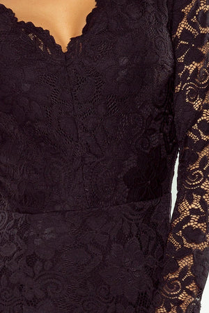 Vestido de renda com mangas longas e decote — Preto — imagem 8